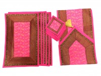 Indian Silk Table Runner with 6 Placemats & 6 Coaster in Pink Color Size 16x62